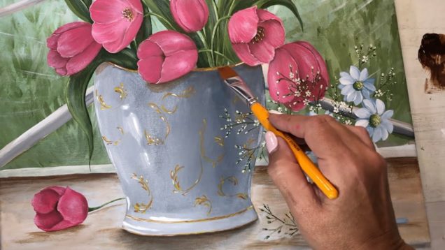 desde la ventana pintando flores